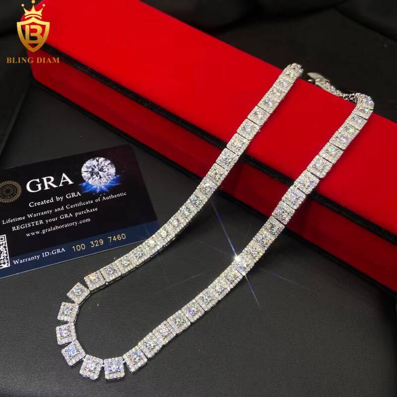 New Arrival HipHop 7mm 925 Silver Chain Mens Iced Out Moissanite Link Chains Pass Diamond Test VVS1 Moissanite Necklace with GRA