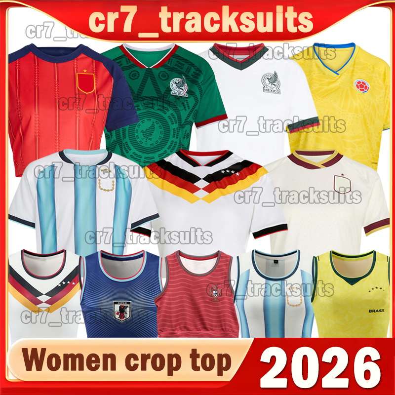 2026 World Cup Women short top Soccer Jerseys Spain Mexico Brazil Colombia GermanyesArgentina Brasil Japan Portugal national football team girl Vest cropped top