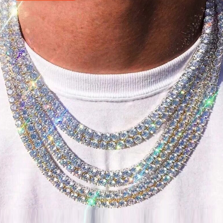 Tennis bracelet Tennis chain vvs moissanite chain hip hop 4mm iced out diamond sterling men woman tennis necklace valentines day gift