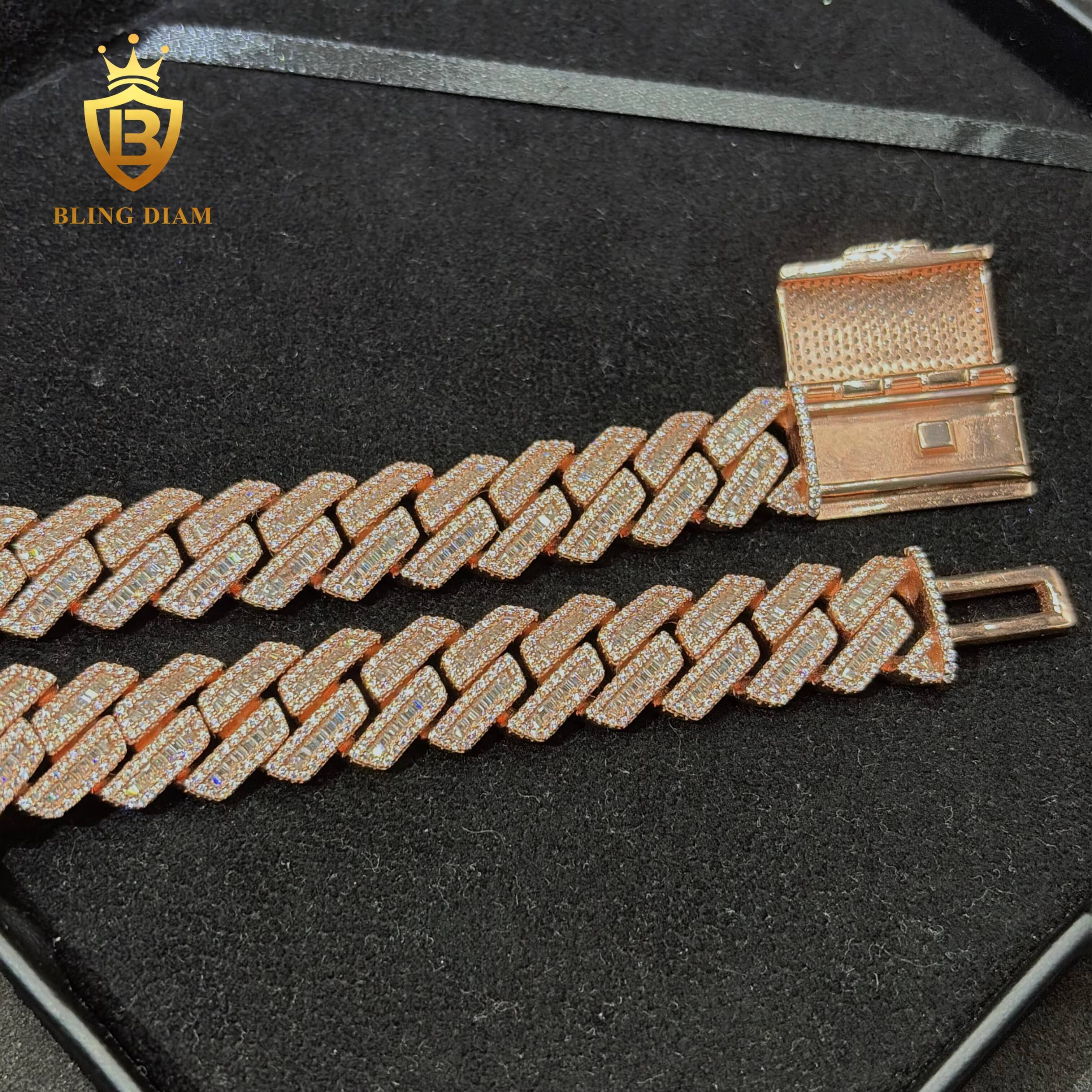 Custom Jewelry Moissanite Chain Hip Hop Men Pass Diamond Tester 18mm 925 Sterling Silver VVS Moissanite Cuban Chain
