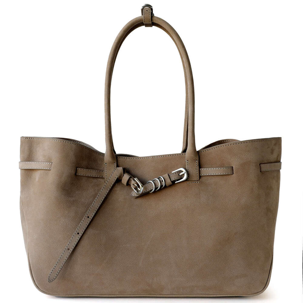 Women Luxury Suede Tote Bag Large Capacity Retro Buckle Design Genuine Leather Underarm Shoulder Handbag SENYY