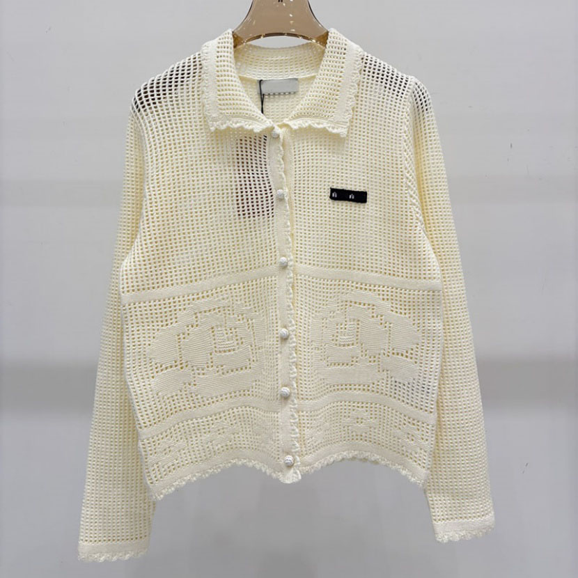 Designer Hollow Cardigan Sweater For Women Luxury Letter Lapel Knits Summer Elegant Birthday Wedding Dinner Party Knitted Coat