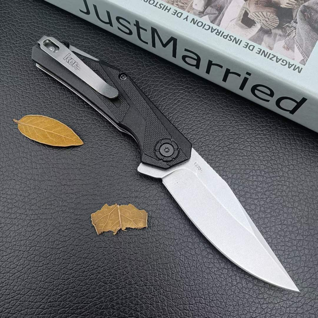 KS 1370 Grey Folding Knife D2 Steel Blade G10 Composite Carbon Fiber Handle Portable Household Fruit EDC Carry-Along Tool Knife