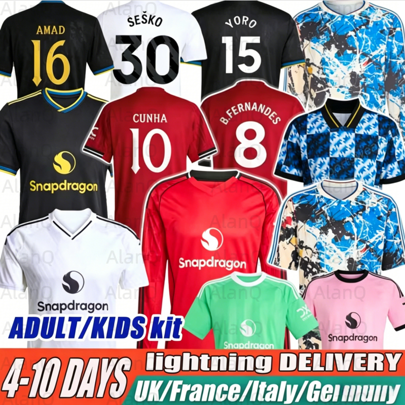 25 26 3XL 4XL B.FERNANDES footbal 16-28 MARTINEZ HOJLUND Soccer Jerseys ERIKSEN AMAD YORO CUNHA man utd 25 kid kit long sleeves retro manchester uniteds jersey 26 27