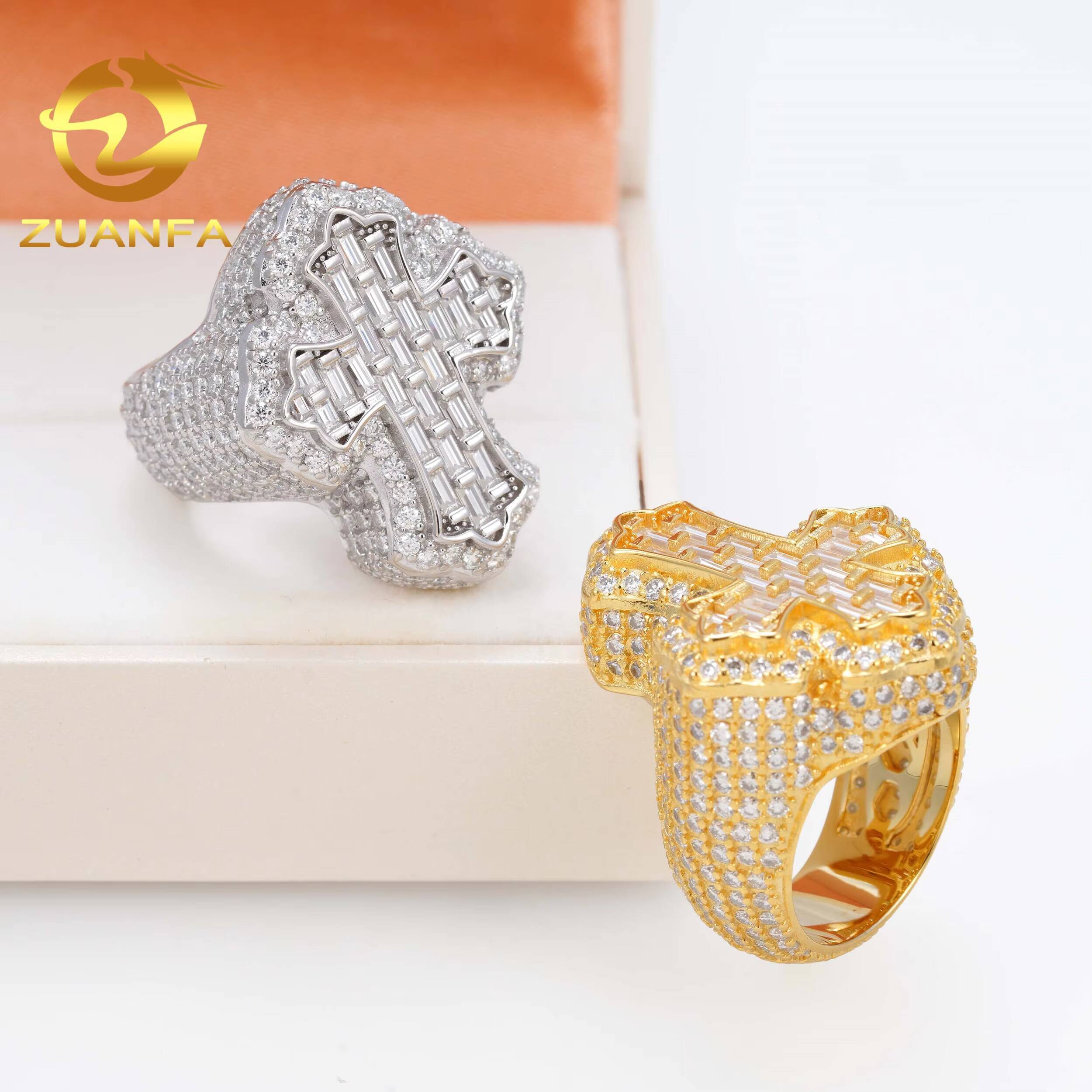 Wholesale Price Top Quality Pass Diamond Tester 925 Silver Cross Hip Hop Men VVS Moissanite Ring