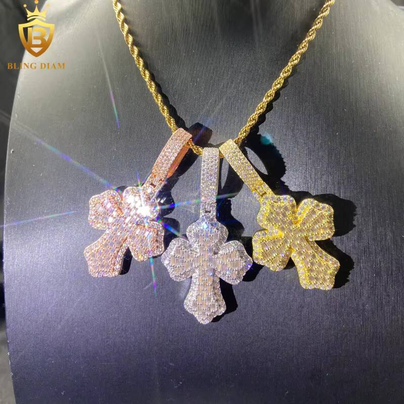 Hot Saling HipHop Style VVS Moissanite Pendant Men Rapper 925 Silver Pendant Cross Pendant Baguette Cut Moissanite Pendant GRA