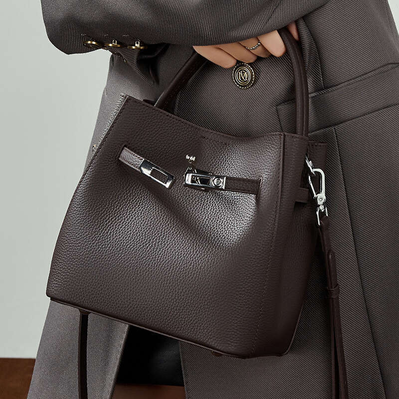 Women Genuine Leather Bucket Bag Top Layer Cowhide Basket Weave Luxury Fashion Versatile Shoulder Crossbody Handbag SENYY