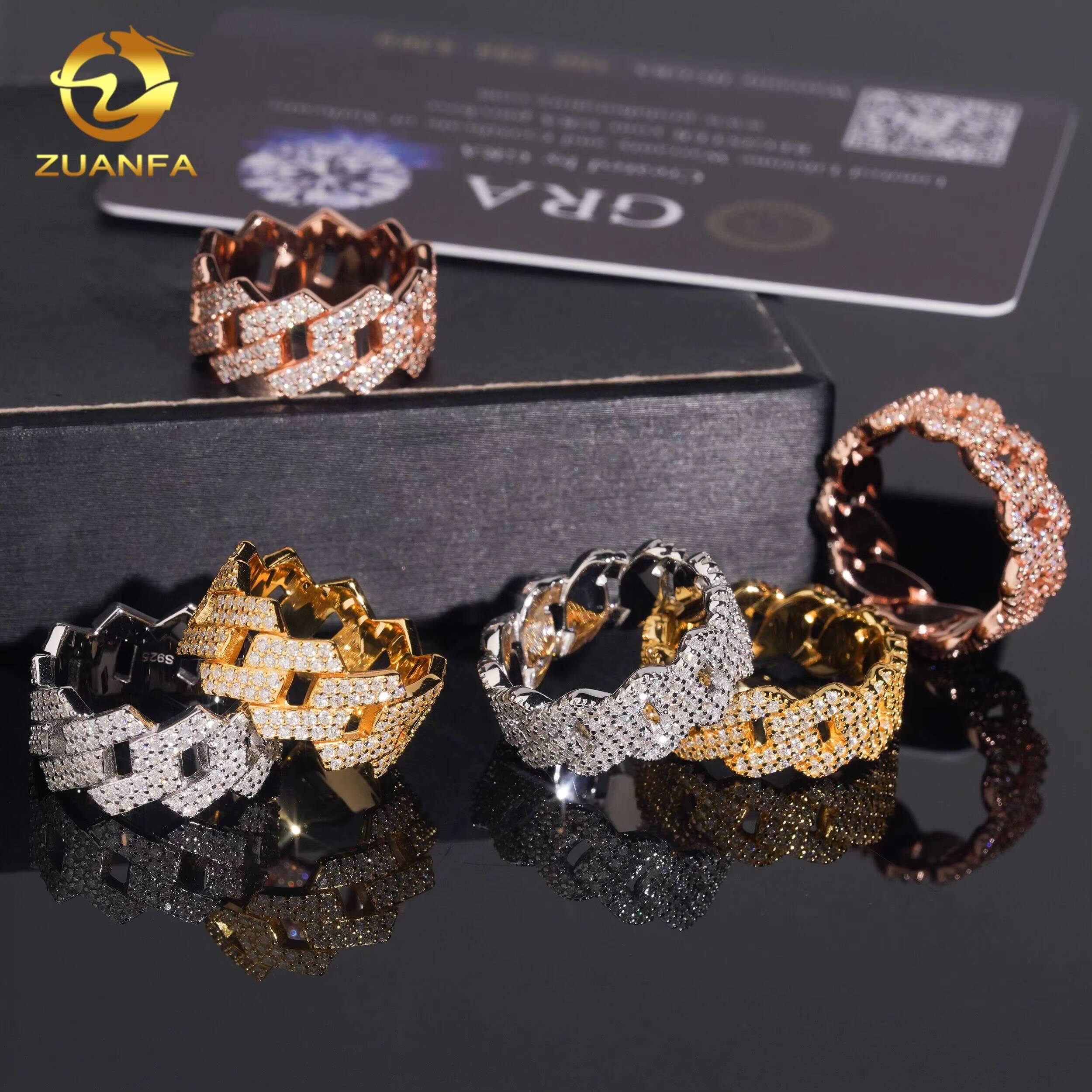 2 Circle Designs Iced Out VVS Moissanite Full Diamond Hip Hop Jewelry Rings Solid 925 Silver Fine Jewelry 2Rows Ring for Men