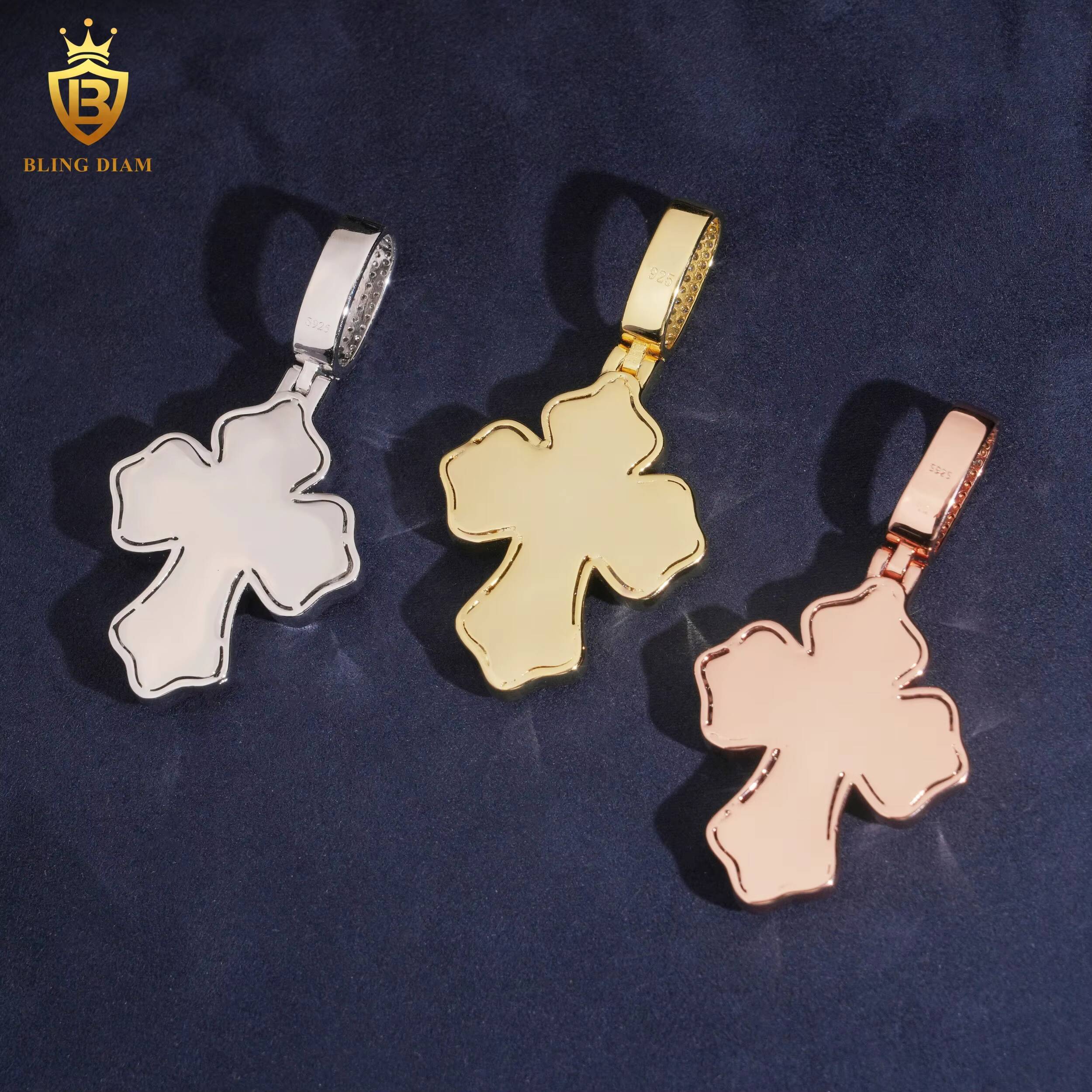 Luxury Jewelry Rose Gold Moissanite Pendant Hip Hop Pastes Diamond Tester 925 Sterling Silver Baguette Cut Cross Diamond