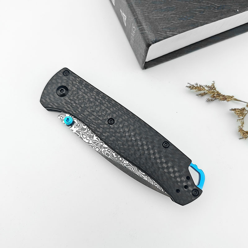 BM 535 Folding Knife Damascus Steel Blade Manual Open EDC Pocket Knife High Quality Carbon Fiber Handle with Clip Portable Tools
