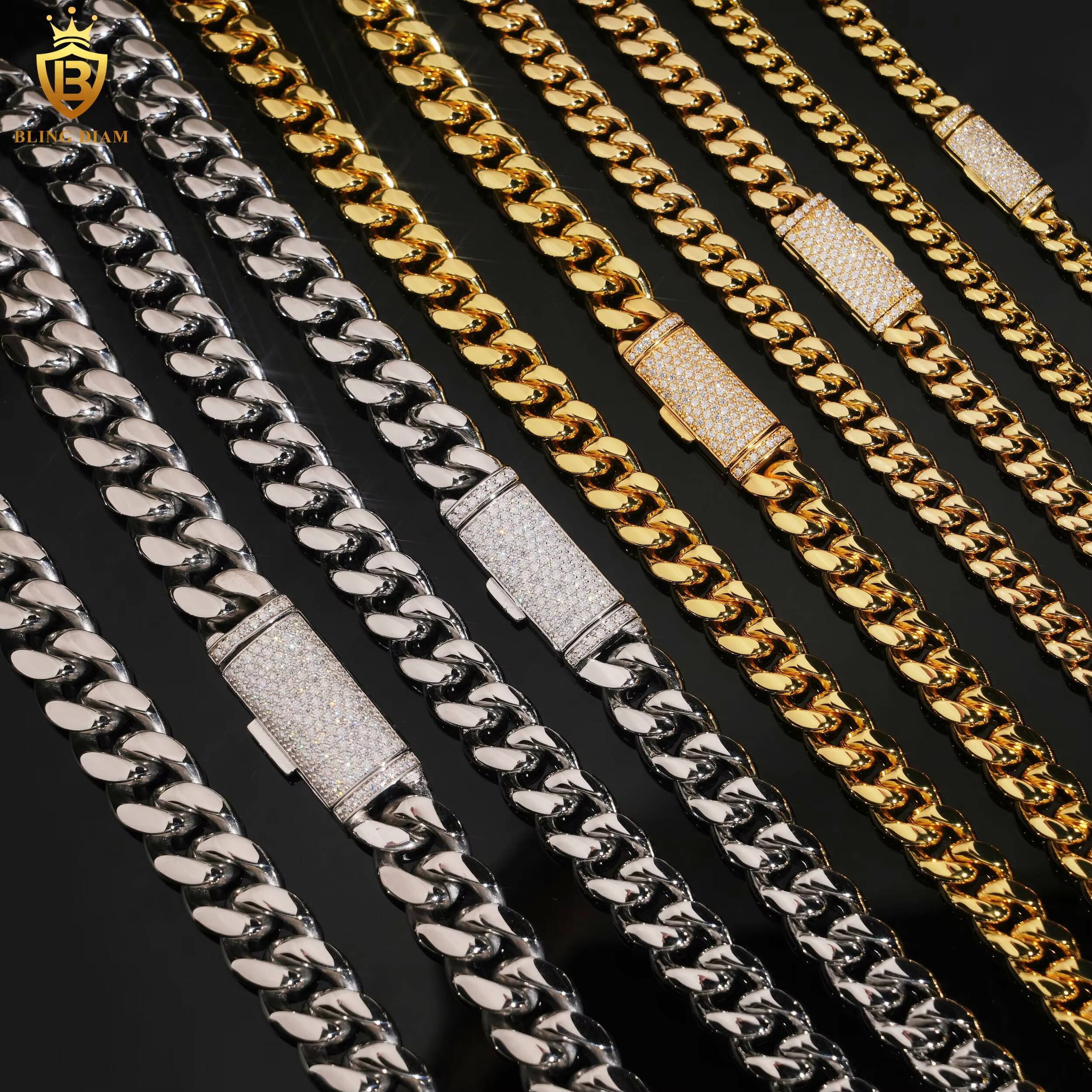 Hot Sale HipHop Cuban Chains 925 Silver VVS Moissanite Clasp 6/8/10/12/14MM Stainless Steel Link Chains Past Diamond Test GRA