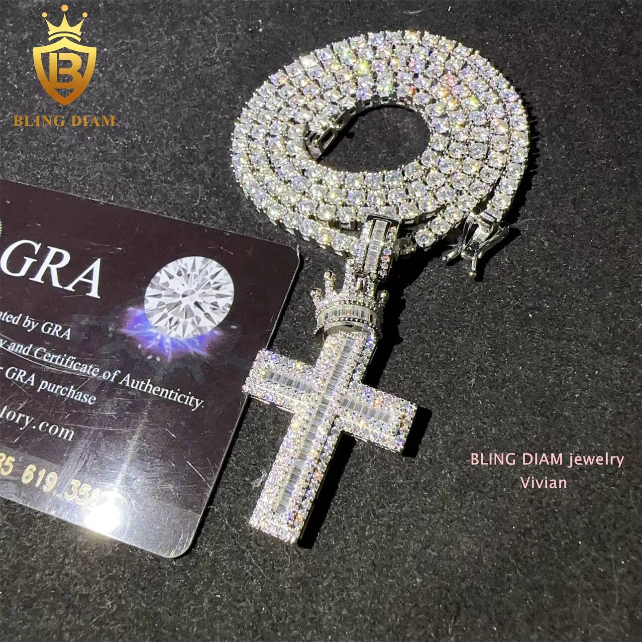 VVS Moissanite Diamond Cross Pendant 925 Sterling Silver Hip Hop Iced Out Style Passes Diamond Tester Pendants Charms