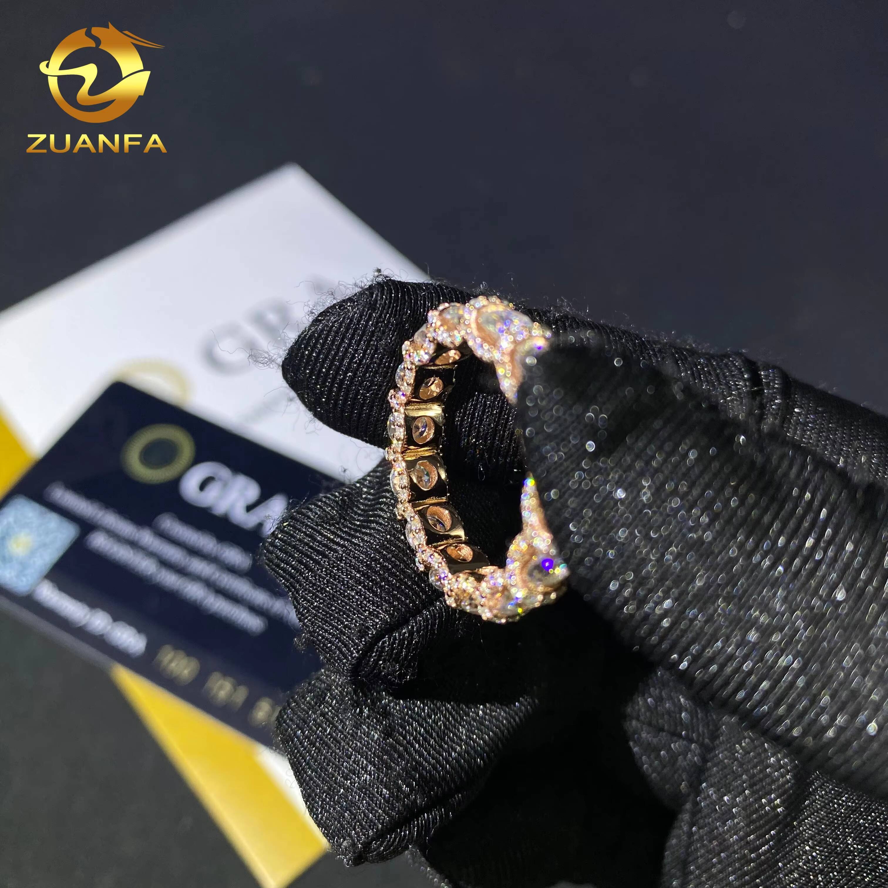 Luxury Rose Gold Fine Hip Hop Custom Iced Out Band Ring Moissanite Hip Hop Ring VVS Moissanite Diamond 925 Silver Jewelry Ring