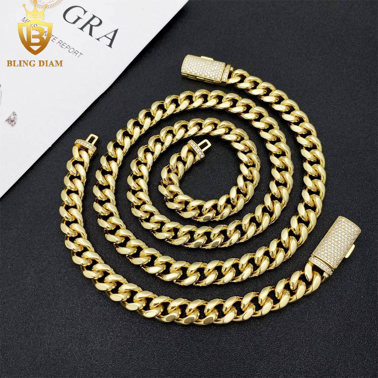 10mm Plain Chains Hip Hop Jewelry Cuban Link 925 Sterling Silver Vvs Moissanite Bust Down 18k Gold Plated Bracelet Necklace