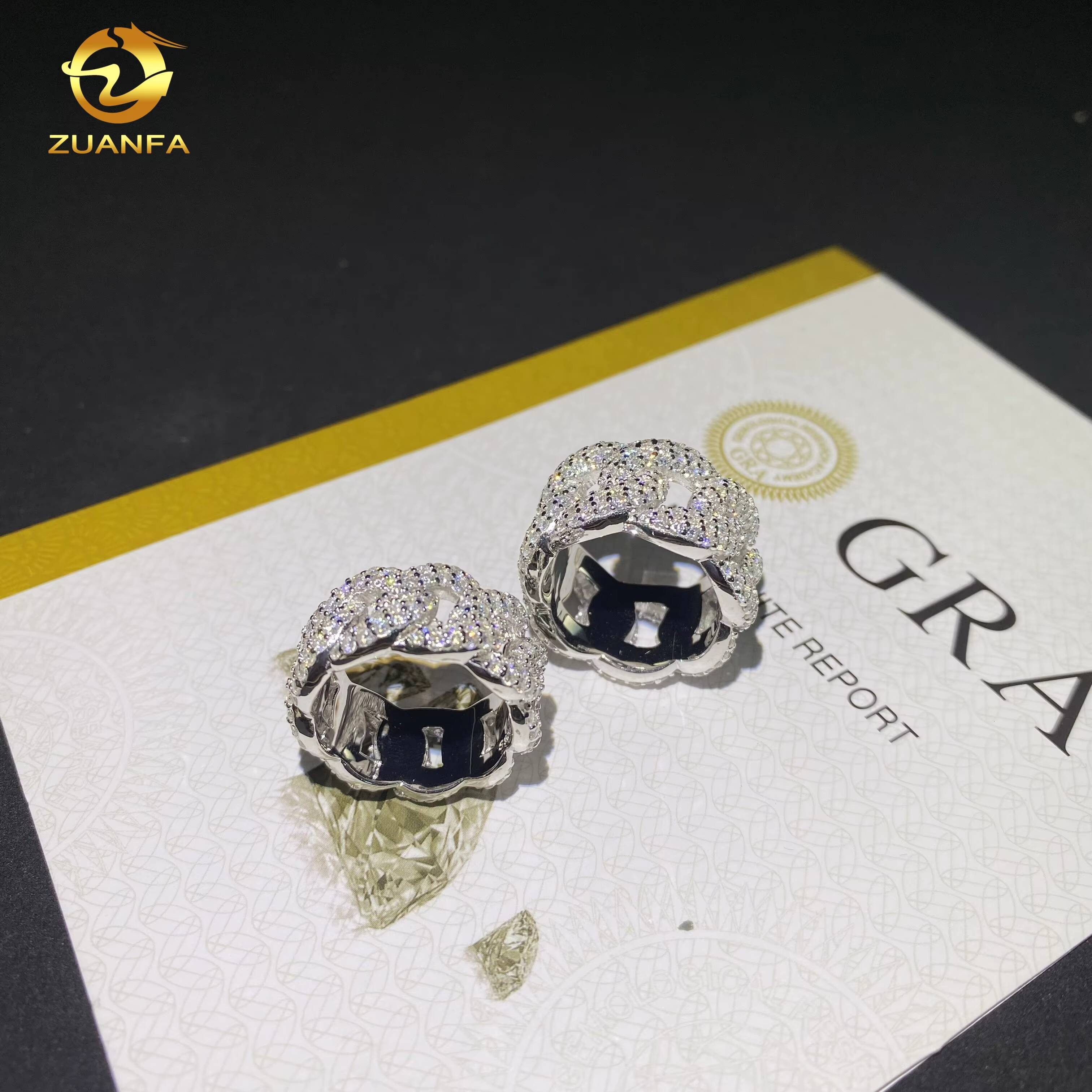 Iced Out Diamond Men Cuban Ring GRA Certificate Custom Hip Hop VVS D Moissanite 925 Silver Fine Jewelry Diamond Rings