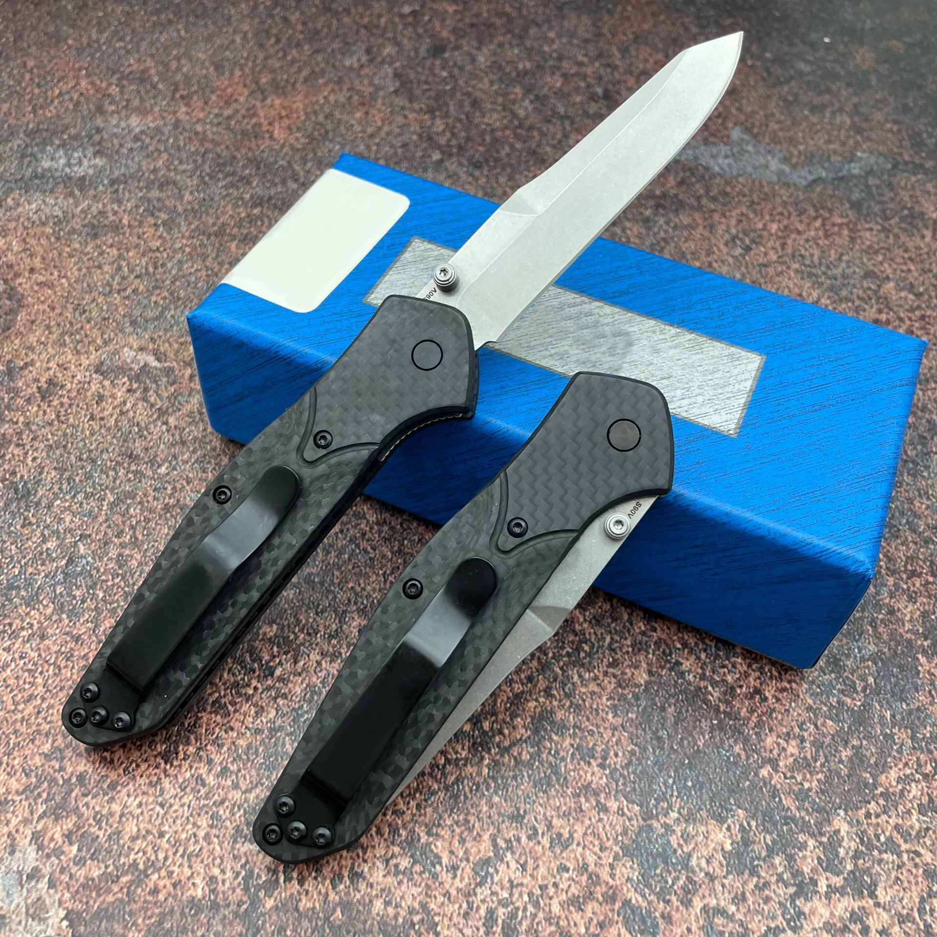 New BM940 Titanium/CF Handle Mark s90v Blade Folding Knife Copper Washers Camping Hunt Pockets Outdoor EDC Tools