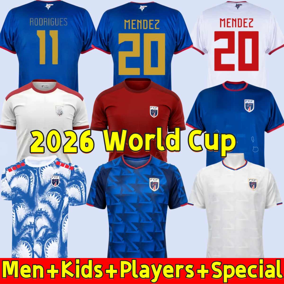 Cape Verde Soccer Jerseys MENDEZ MONTEIRO Vintage 2026 2027 World Cup Home Away Third Men Players Fans Football Shirt Kit JOVANE BEBE RODRIGUES