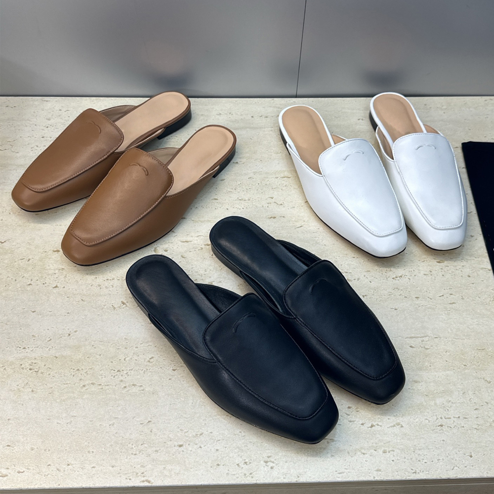 classics designer slippers for women 100% cowhide Top quality loafers luxury Mules work casual Party fashion Summer home womens sandals box 35-41