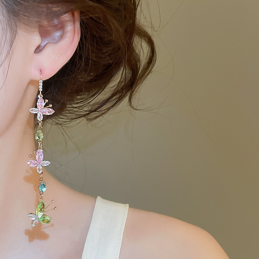 French-style crystal tassel with diamonds, European and American exaggerated design earrings, niche fashion earrings - view 3