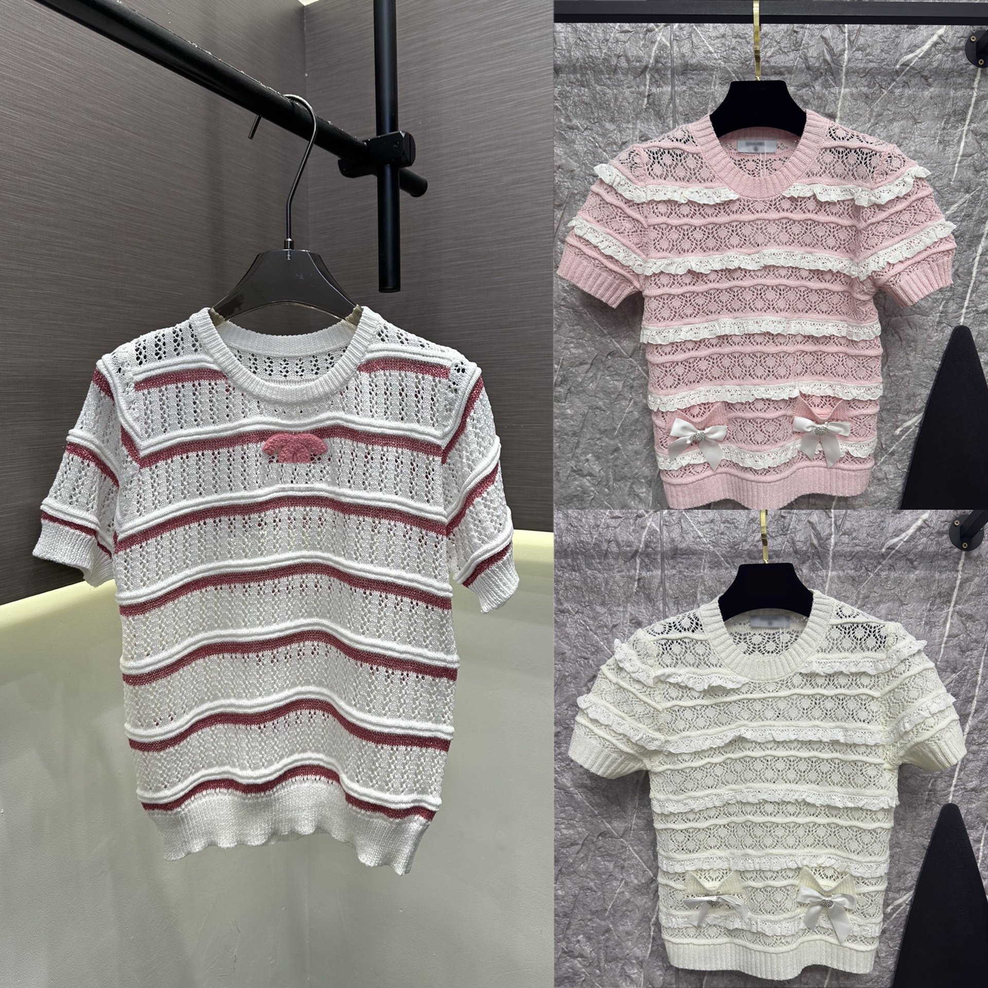 Women's new letter jacquard sweater women's slim fashion short-sleeved tops women's clothing Round neck knit vest with logo detail
