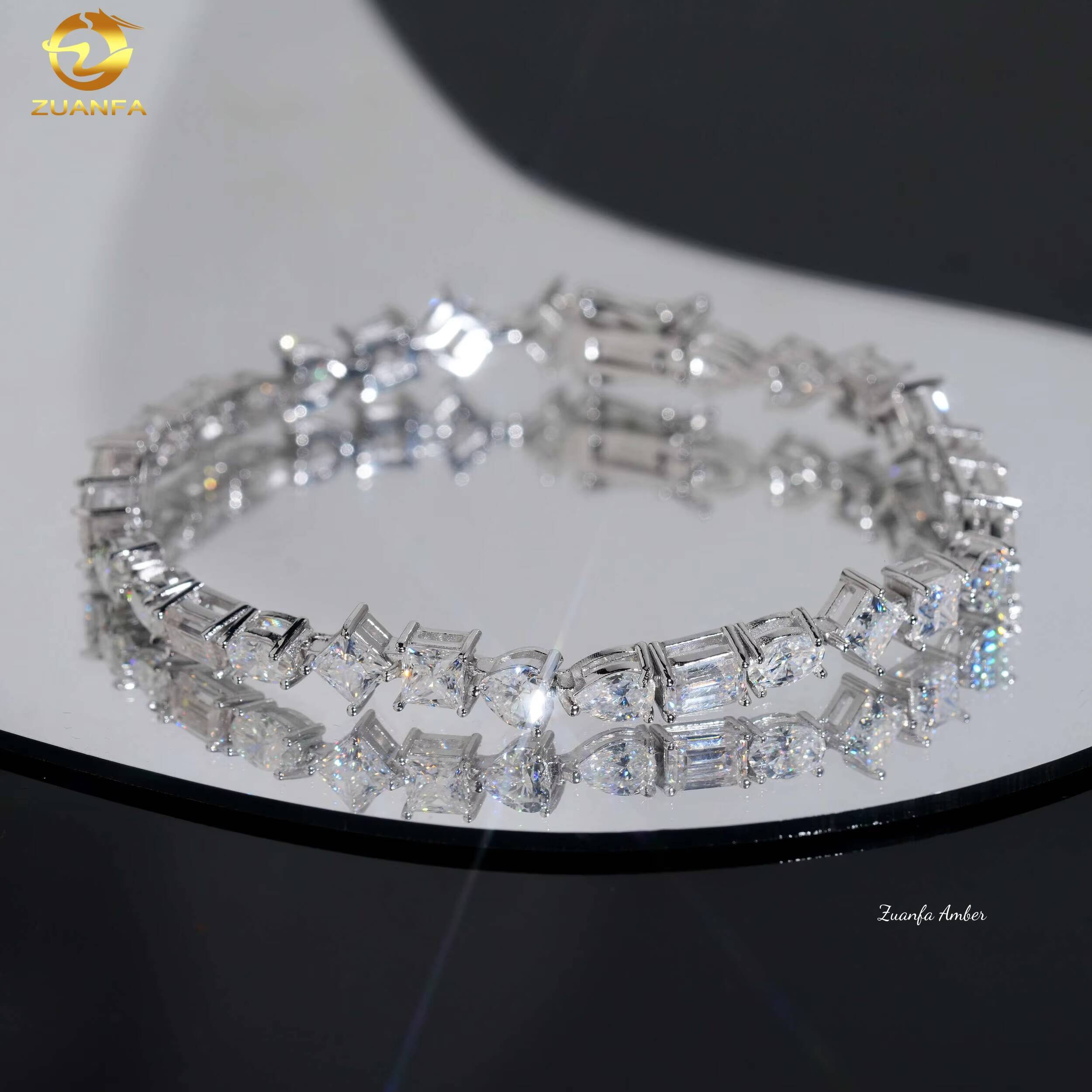 S925 Sterling Silver Hip Hop Iced Out Bling D-VVS Fancy Cut Moissanite Diamond Tennis Bracelet