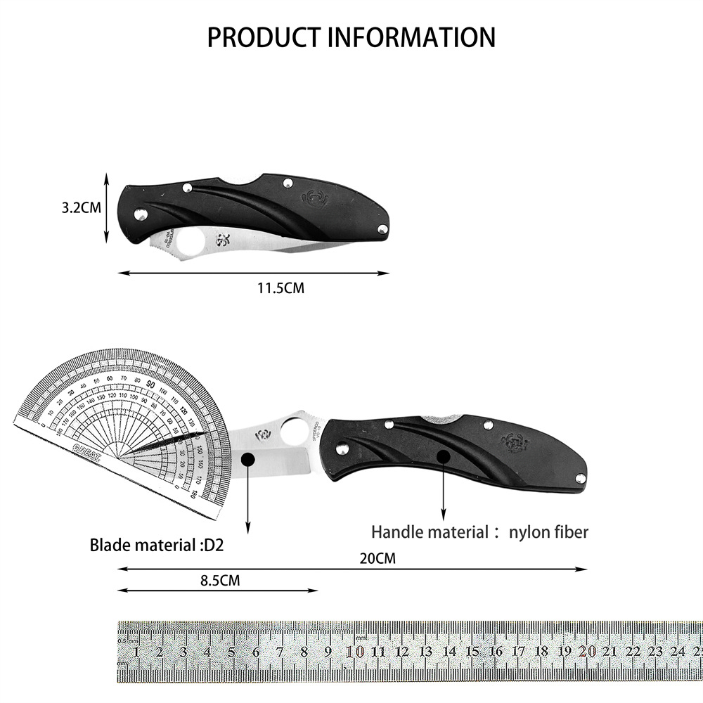 C66 Self Defense EDC Folding Knife D2 Blade Nylon Handle Outdoor Hunting Emergency Use Utility Pocket Tools for Men Women