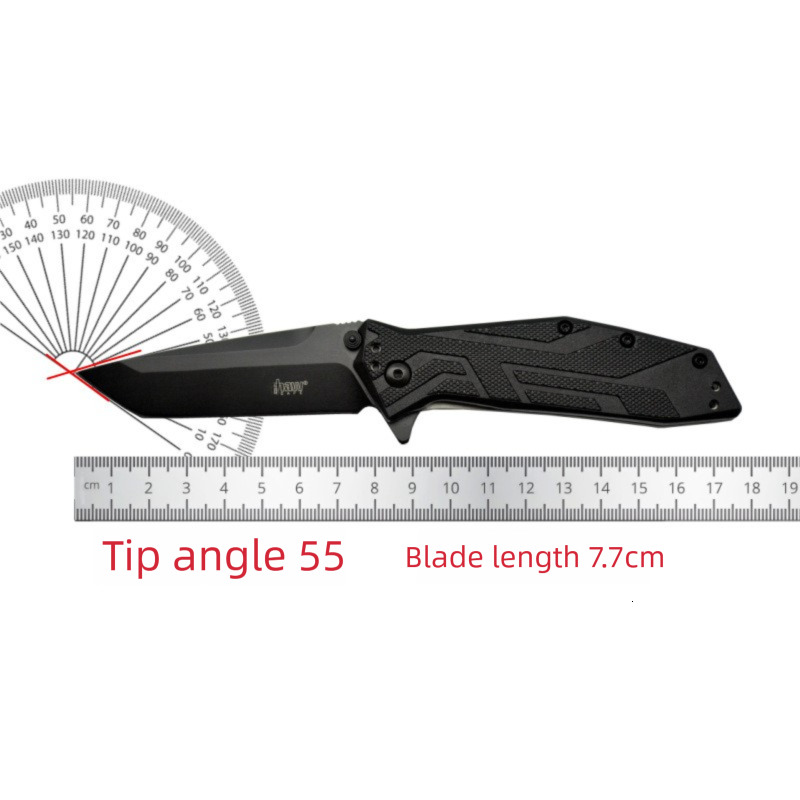 KS 1990 Black Folding Knife with 8Cr13Mov Blade and Nylon Fiber Handle - Essential Emergency Tool for Outdoor Hiking Travels