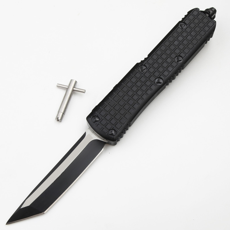 ut85 Black Portable Travel Pocket Knife, Outdoor Camping Hiking Tactical EDC Knife, D2 Steel Blade Durable Aluminum Alloy Handle