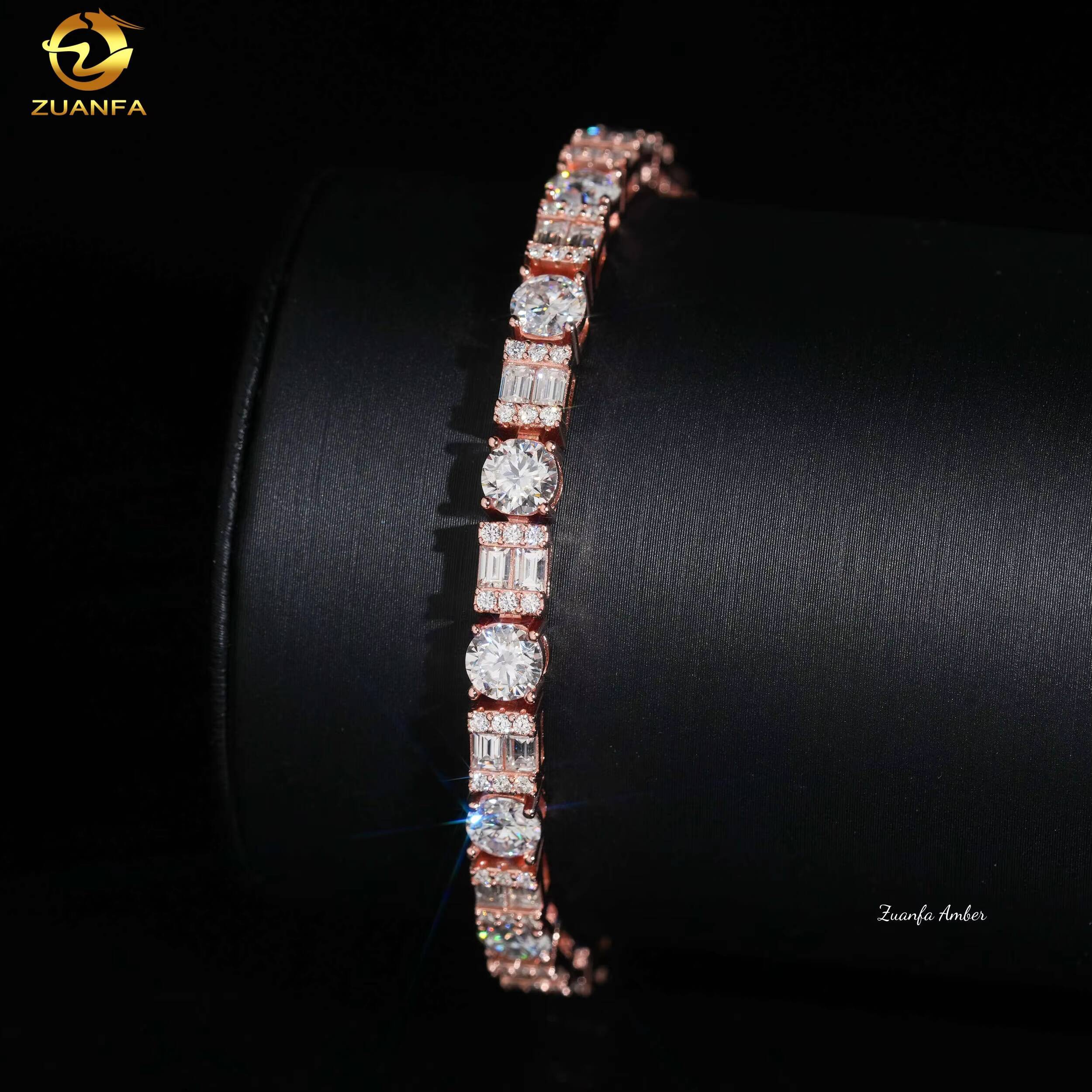 Hip Hop Iced Out S925 Sterling Silver 5MM Bling D-VVS Moissanite Diamond Setting Tennis Bracelet