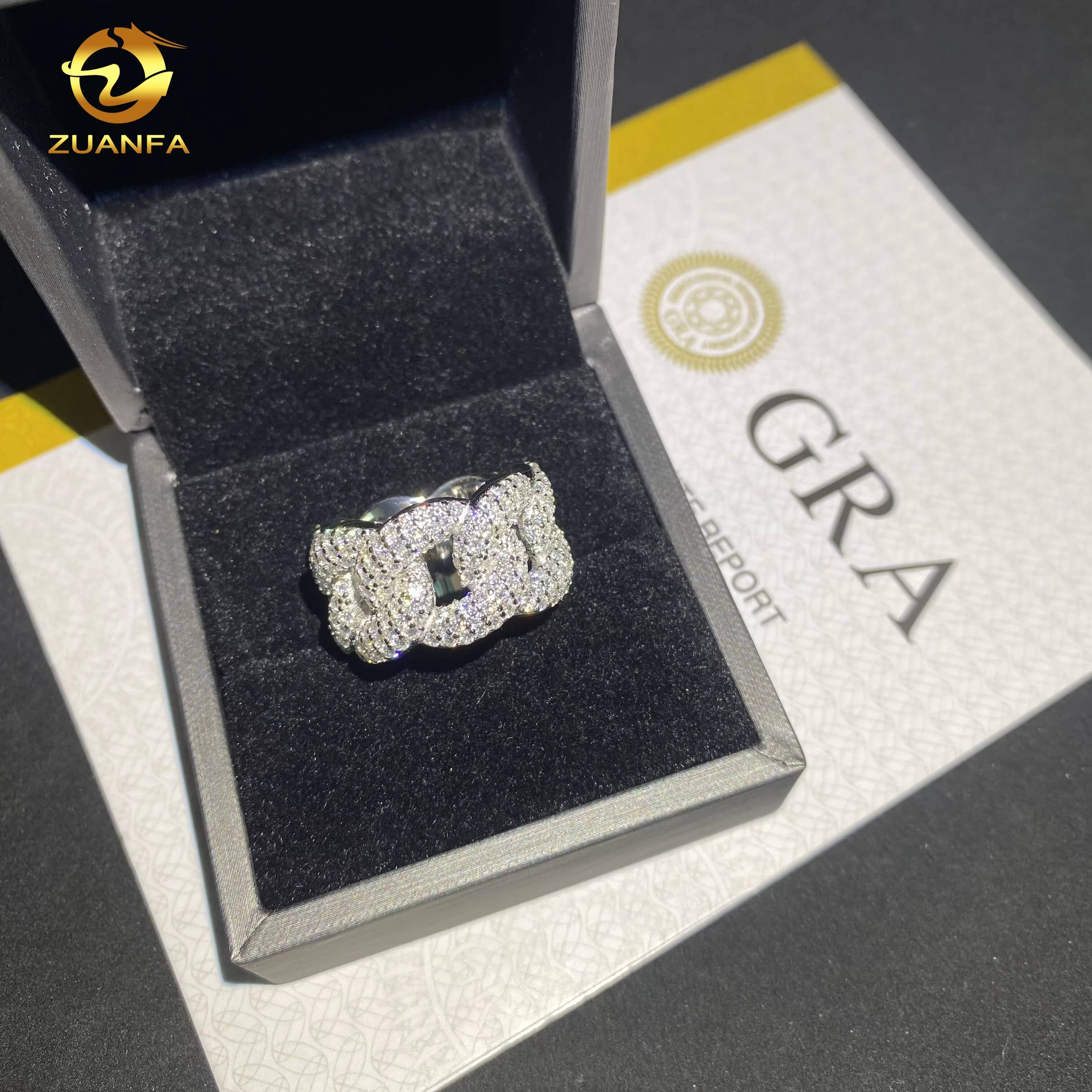 Iced Out Diamond Men Cuban Ring GRA Certificate Custom Hip Hop VVS D Moissanite 925 Silver Fine Jewelry Diamond Rings