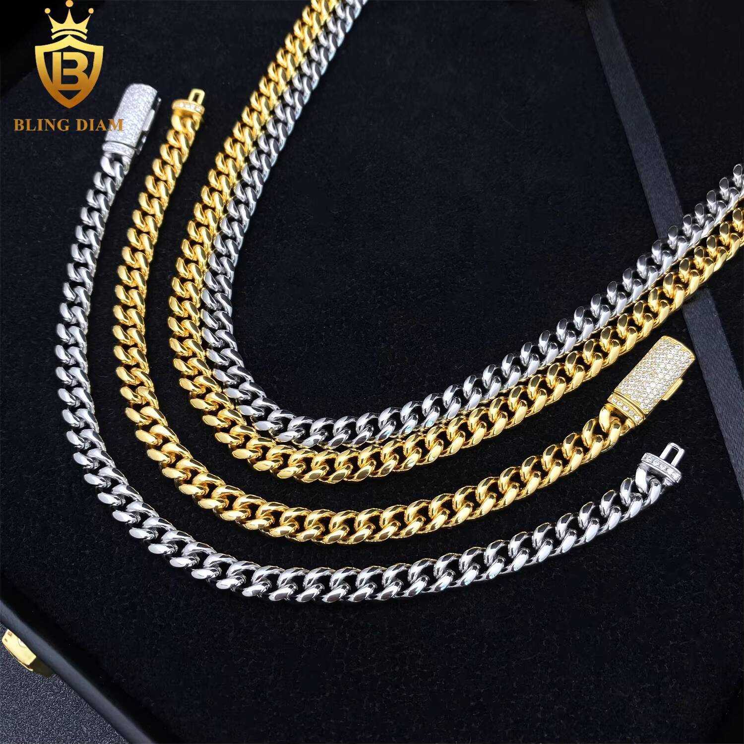 10mm Plain Chains Hip Hop Jewelry Cuban Link 925 Sterling Silver Vvs Moissanite Bust Down 18k Gold Plated Bracelet Necklace