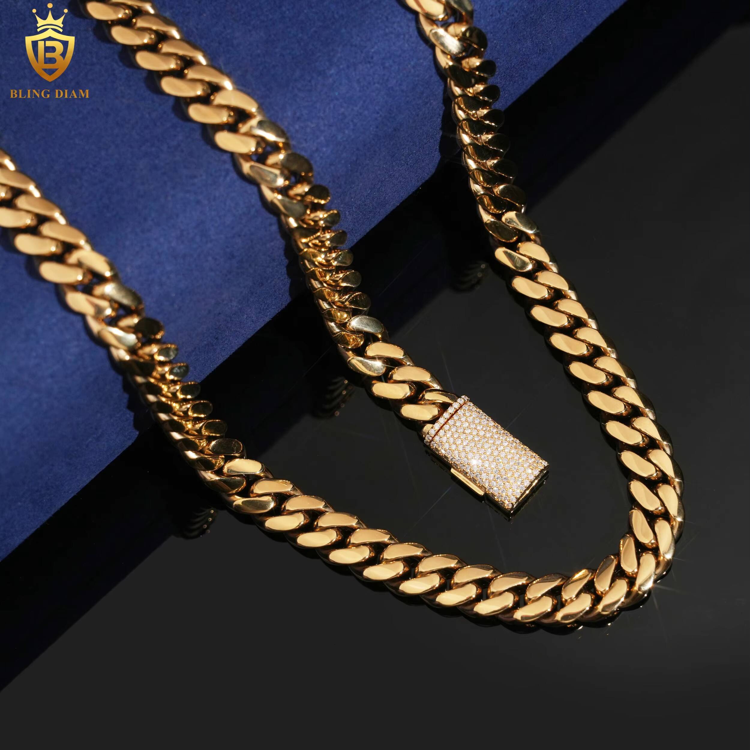 Hot Sale HipHop Style Cuban Chains Mens 925 Silver VVS Moissanite Clasp 10MM Stainless Steel Link Chains Past Diamond Test GRA