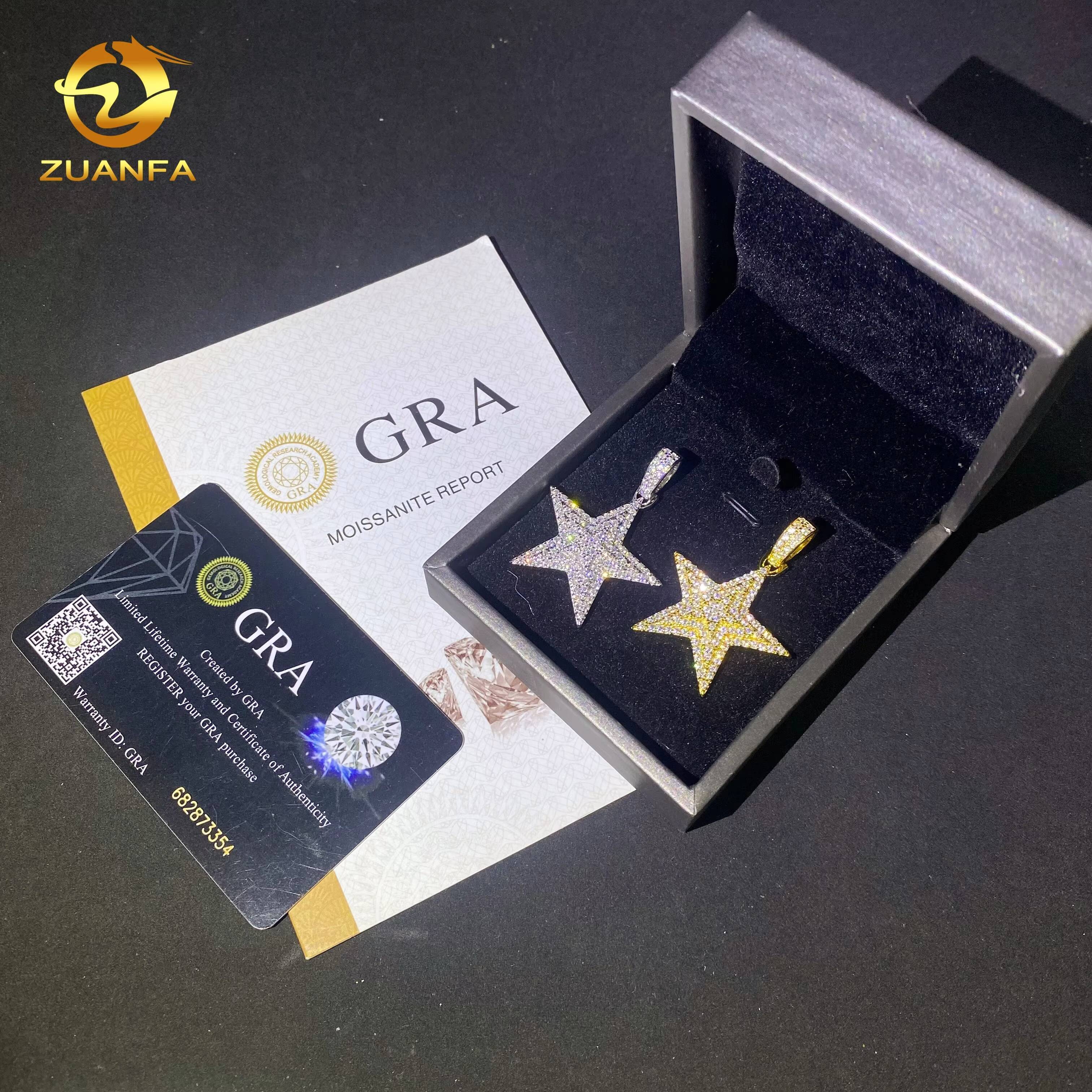 Ready to Ship Hip Hop Moissanite Star Charms Diamond Jewelry Iced Out 925 Silver VVS Moissanite Star Pendant GRA Certificate