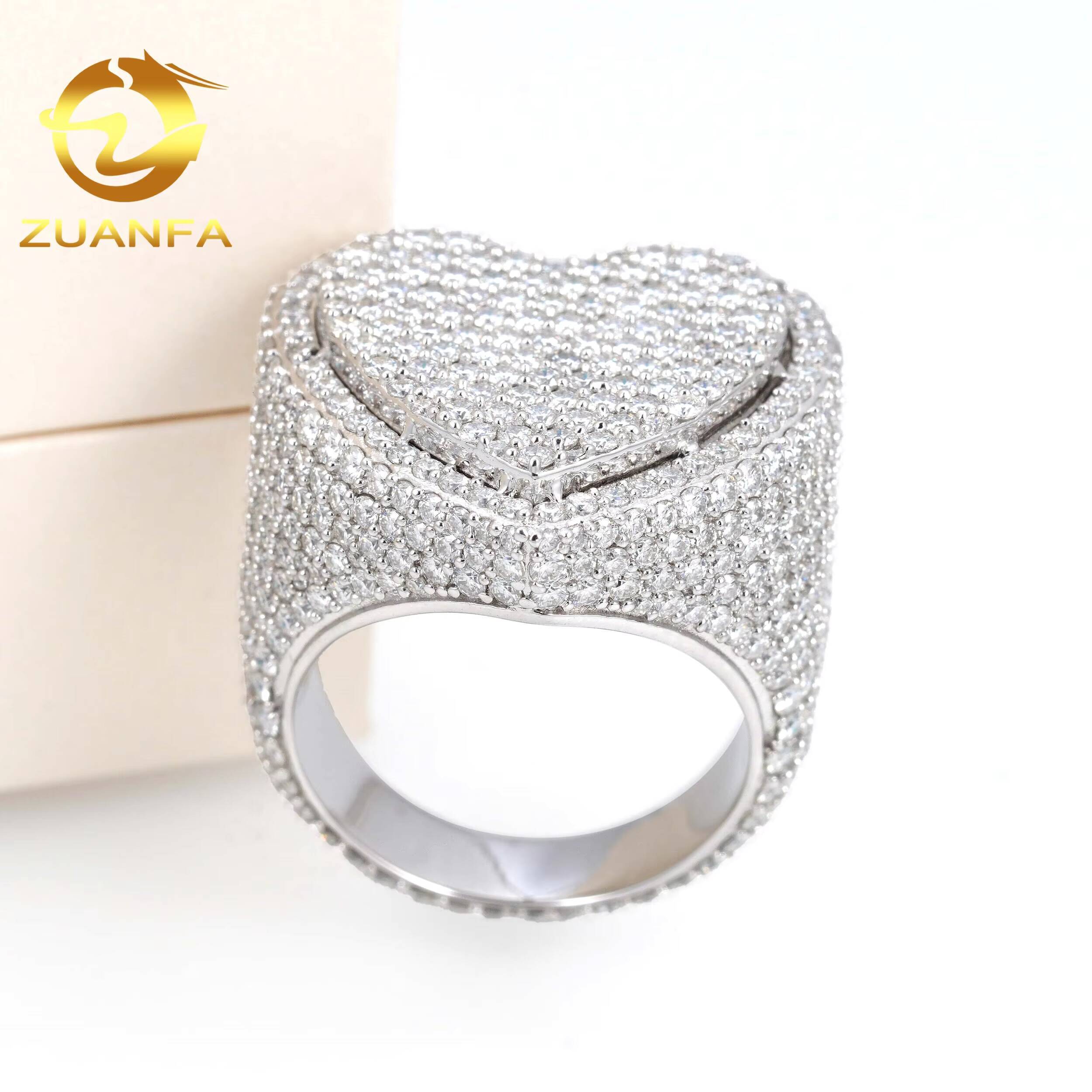 Wholesale Price Iced Out Heart Design GRA Certificate 925 Silver Moissanite Hip Hop Men Diamond Ring