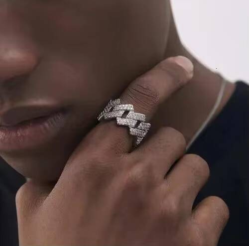 High-End Moissanite Ring 925 Silver Iced Out Hip Hop Wedding Band Bulk Orders Hip Hop Ring Cuban Band Ring for Men