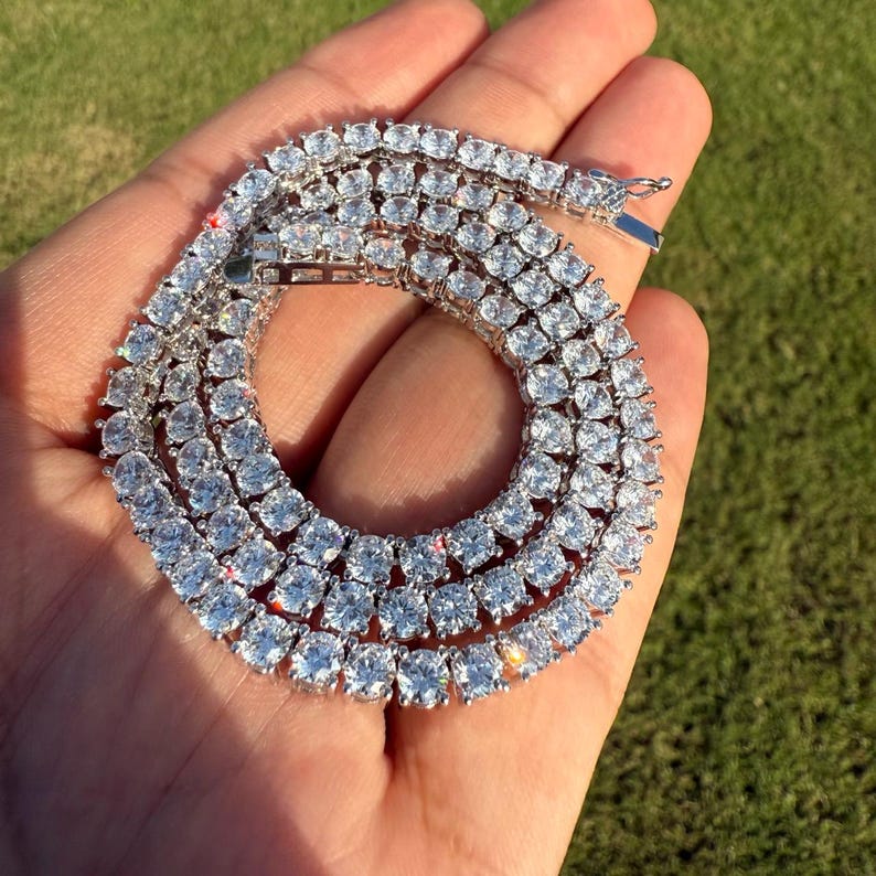 Tennis bracelet Tennis chain vvs moissanite chain hip hop 4mm iced out diamond sterling men woman tennis necklace valentines day gift