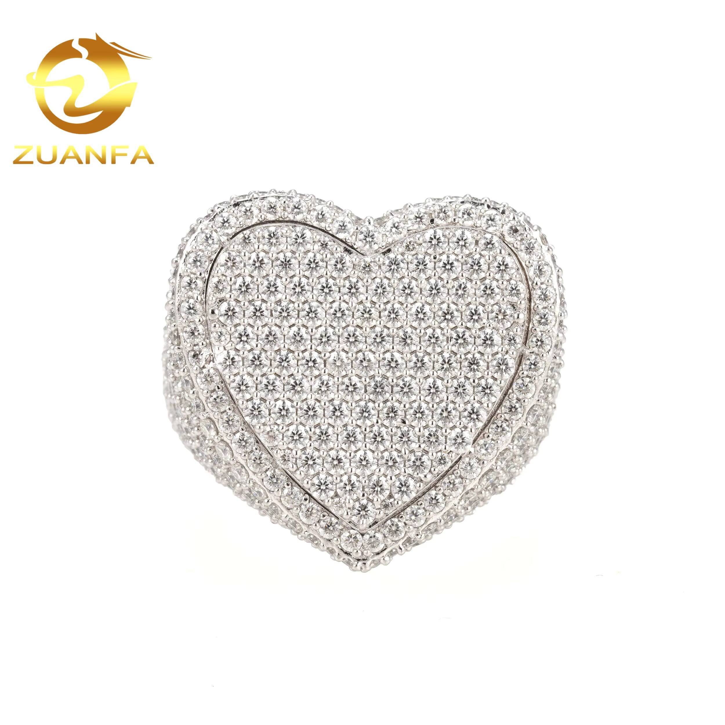 Wholesale Price Iced Out Heart Design GRA Certificate 925 Silver Moissanite Hip Hop Men Diamond Ring