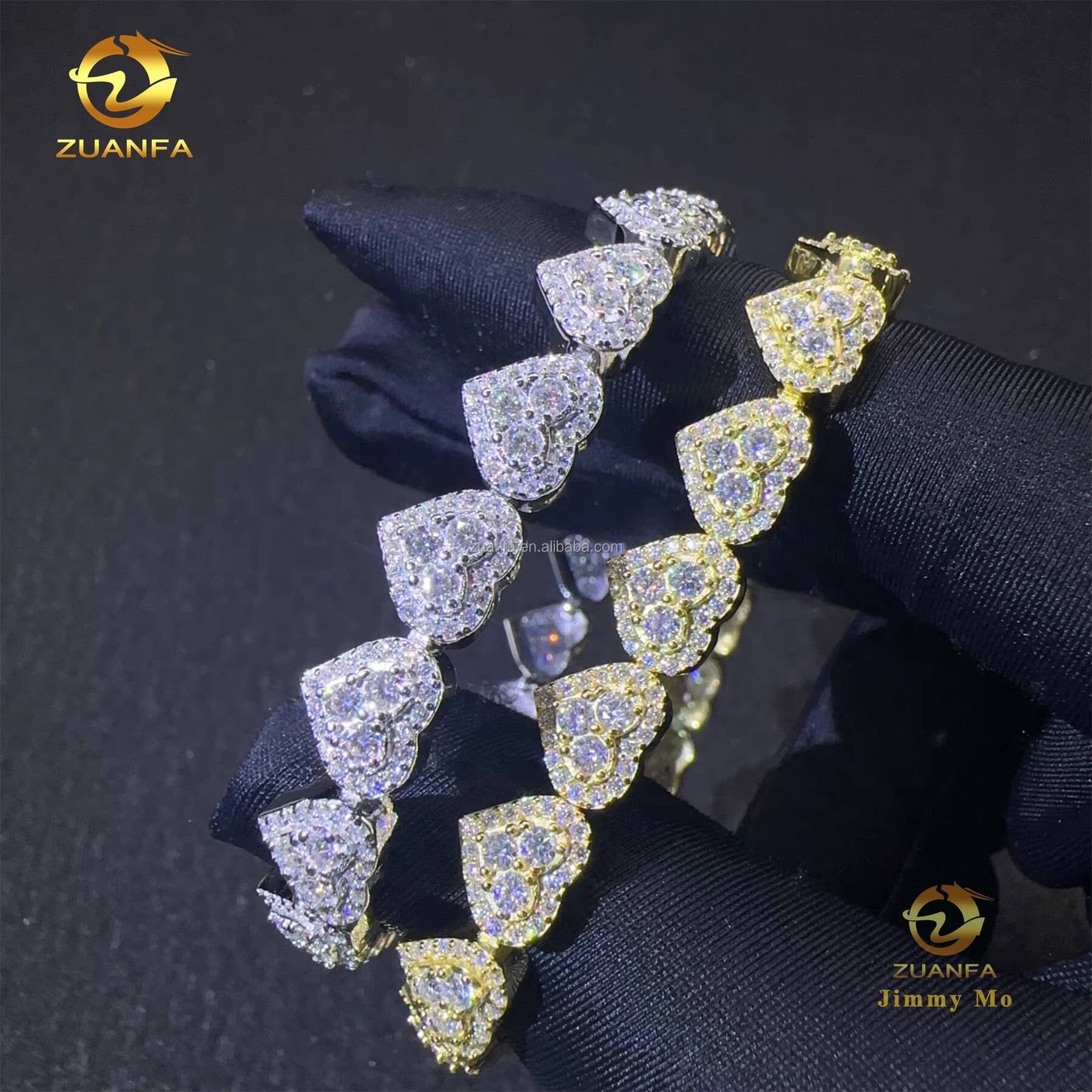 Bulk Stock Elegant Style Female Gift 8mm 925 Solid Silver Iced Out Hip Hop Jewelry FL Moissanite Diamond Heart Shape Bracelet
