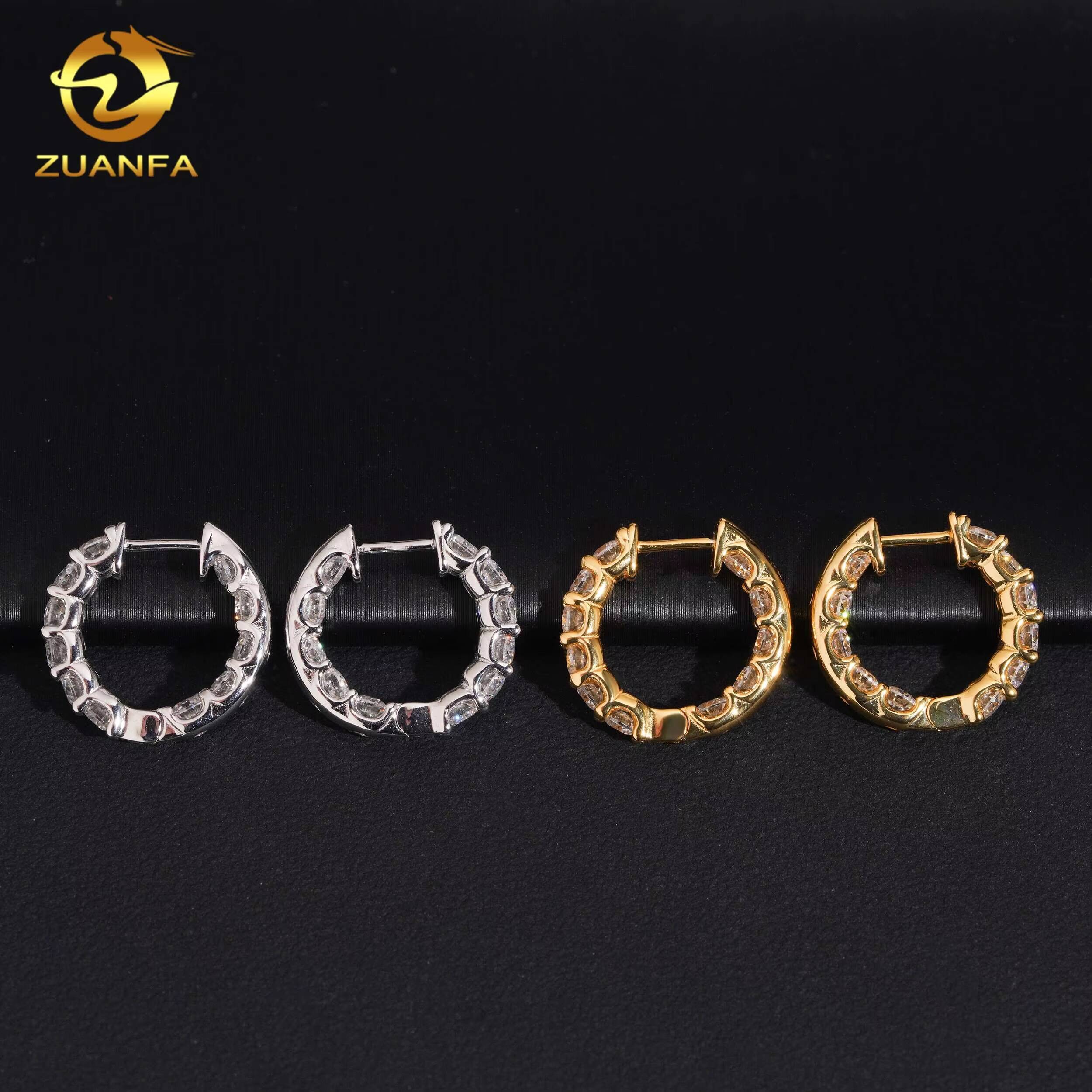 Hot Sale Moissanite Hoop Earring Gold Plated 925 Silver Pass Diamond Test Moissanite Iced Out Hip Hop Hoop Earring
