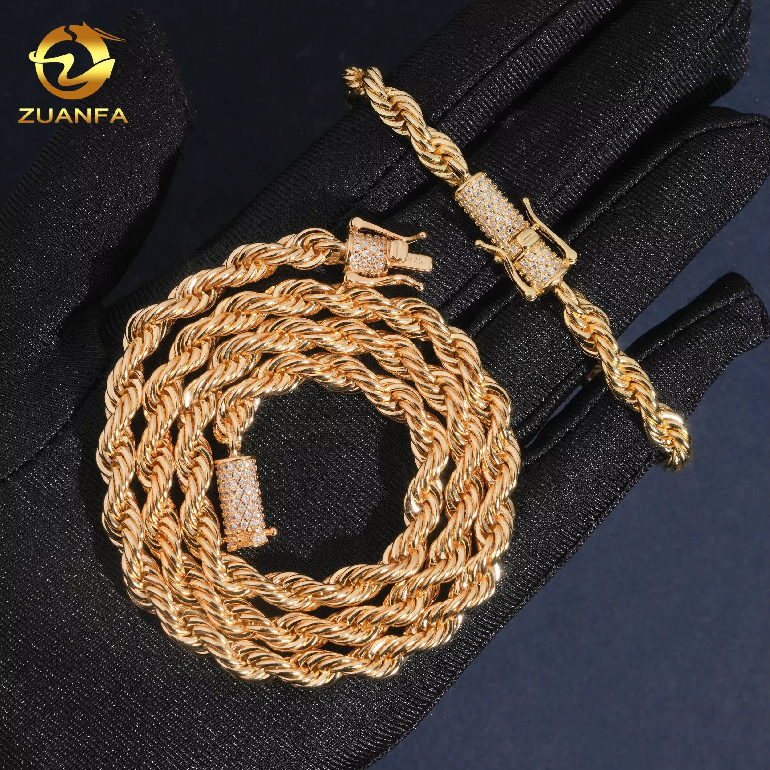 High Quality Factory Price Hip Hop Twist Moissanite Clasp Stainless Steel 6mm Rope Chain