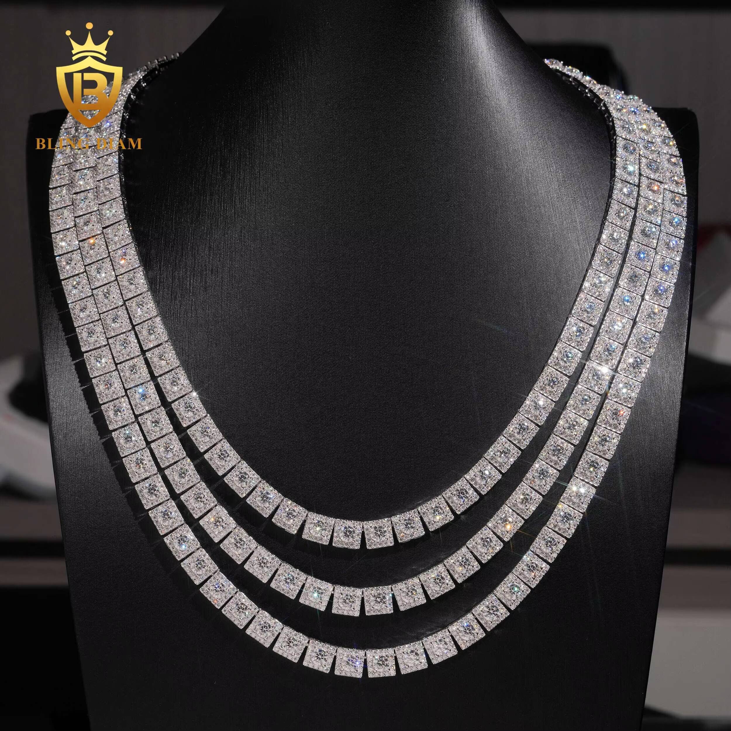 New Arrival HipHop 7mm 925 Silver Chain Mens Iced Out Moissanite Link Chains Pass Diamond Test VVS1 Moissanite Necklace with GRA