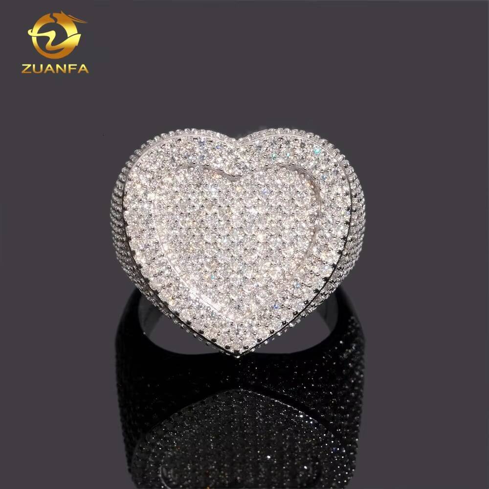 GRA Certificate 925 Silver Stock Heart Shape Fine Hip Hop VVS Moissanite Jewelry Diamond Iced Out Jewelry Ring for Men