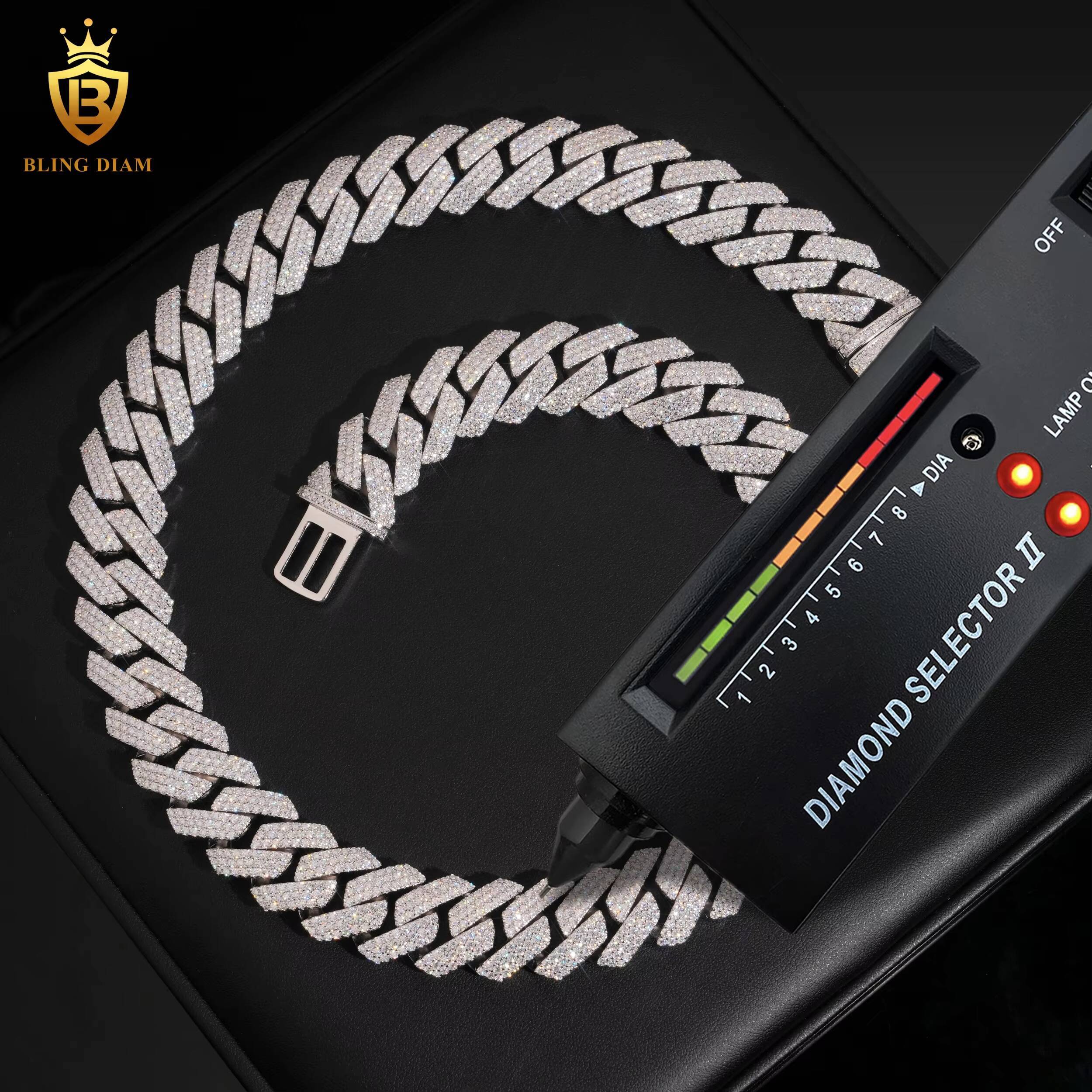 925 Sterling Silver 18mm Moissanite Cuban Link Chains Mens Iced Out Rapper Moissanite Link Chains Pass Diamond Test VVS with GRA