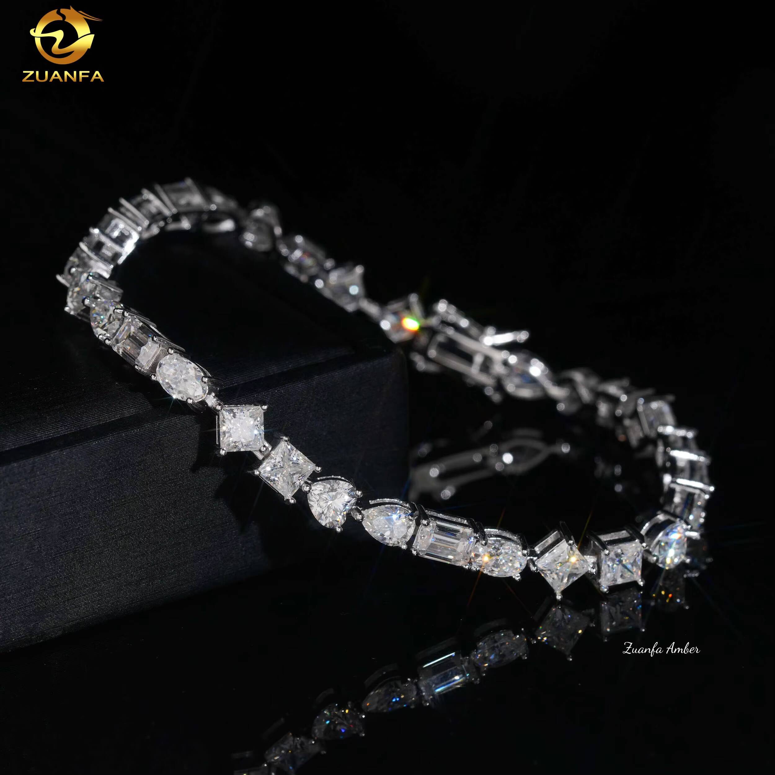 S925 Sterling Silver Hip Hop Iced Out Bling D-VVS Fancy Cut Moissanite Diamond Tennis Bracelet