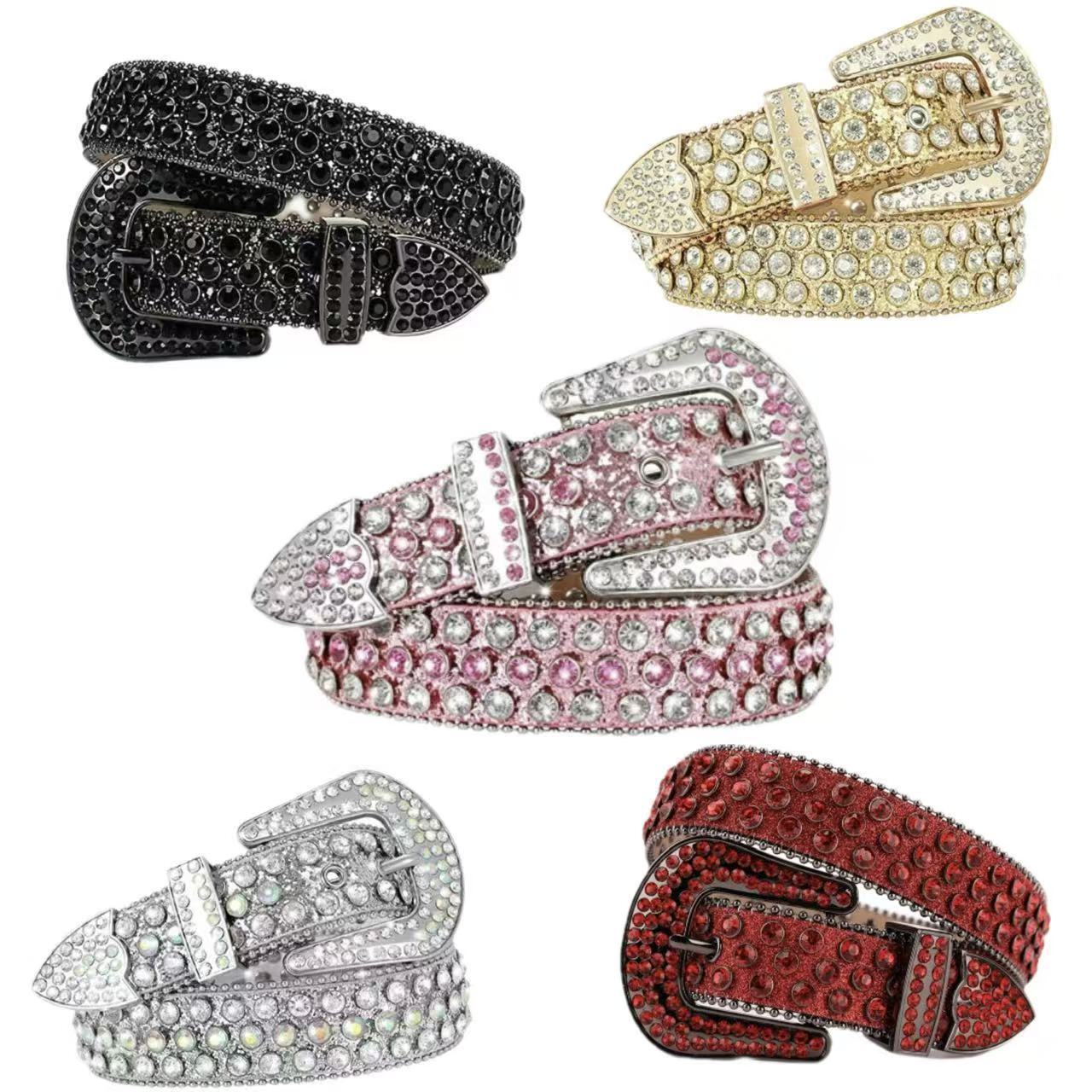 Designer High-end fashion trendy European and American style decorative belt with diamonds, shiny and stylish, versatile belt for street jeans