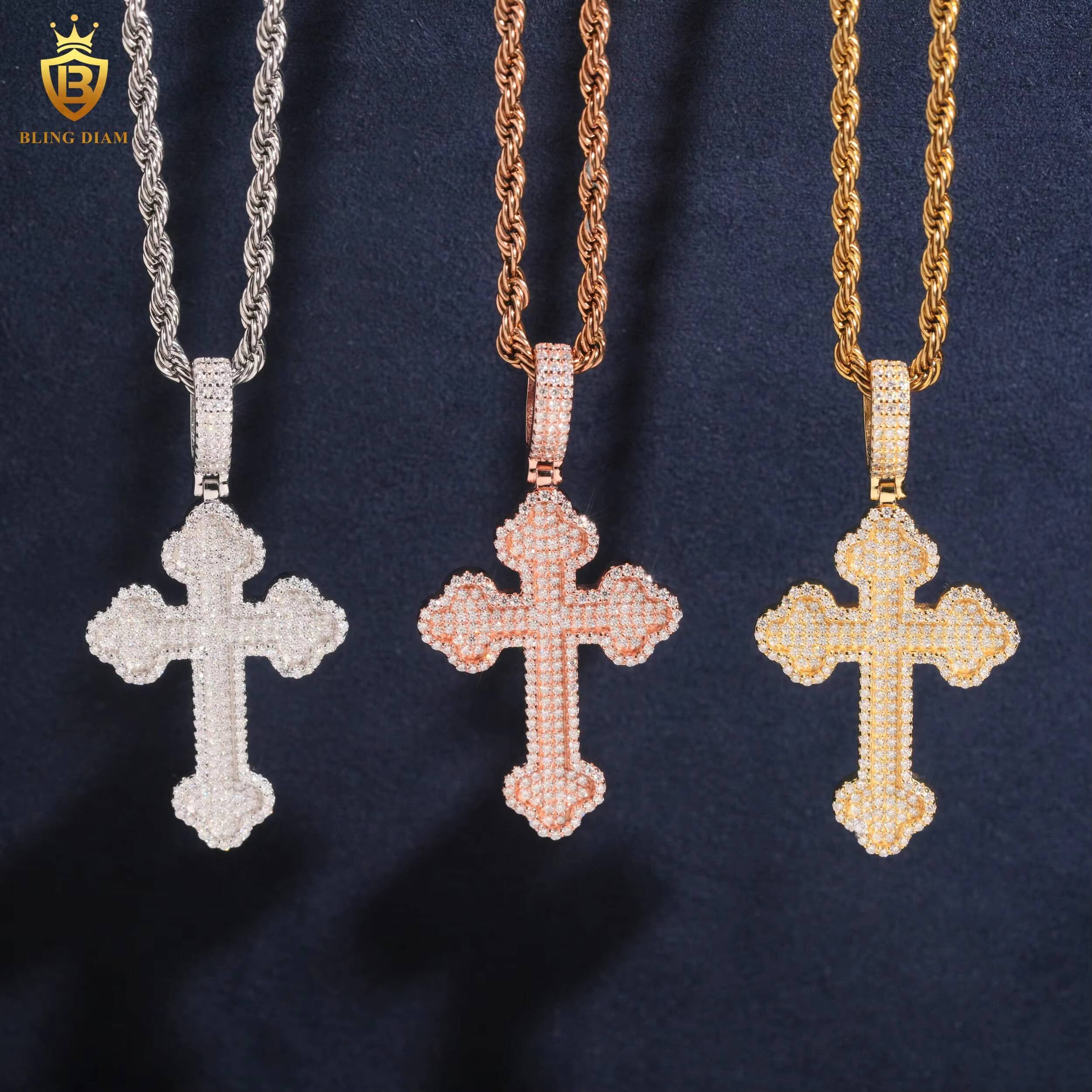 Wholesale Cross Pendant Men Hip Hop Rock Jewelry 925 Sterling Silver Iced Out Vvs Moissanite GRA Certificate