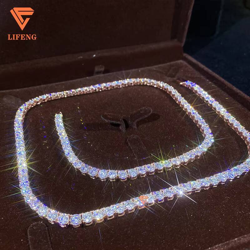 Iced Out Hip Hop Jewelry 3mm 4mm 5mm 6mm VVS Moissanite Tennis Chain Round Brilliant Cut Diamond 925 Silver Charm Necklace Women