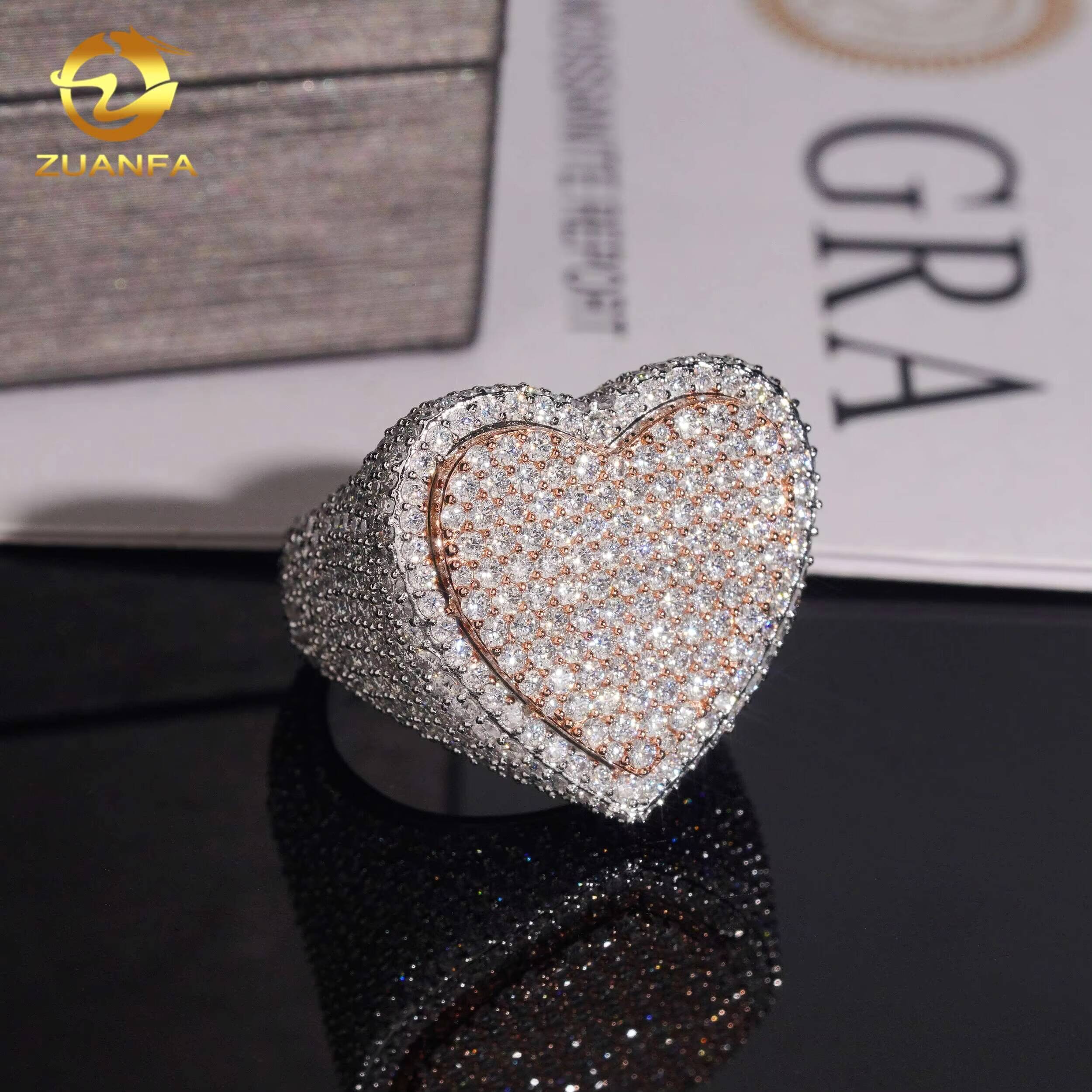 Fashion Fine Jewelry Iced Out Ring Gold Plated 925 Silver Rock Diamond Rings Men Iced Out VVS Moissanite Hip Hop Heart Ring