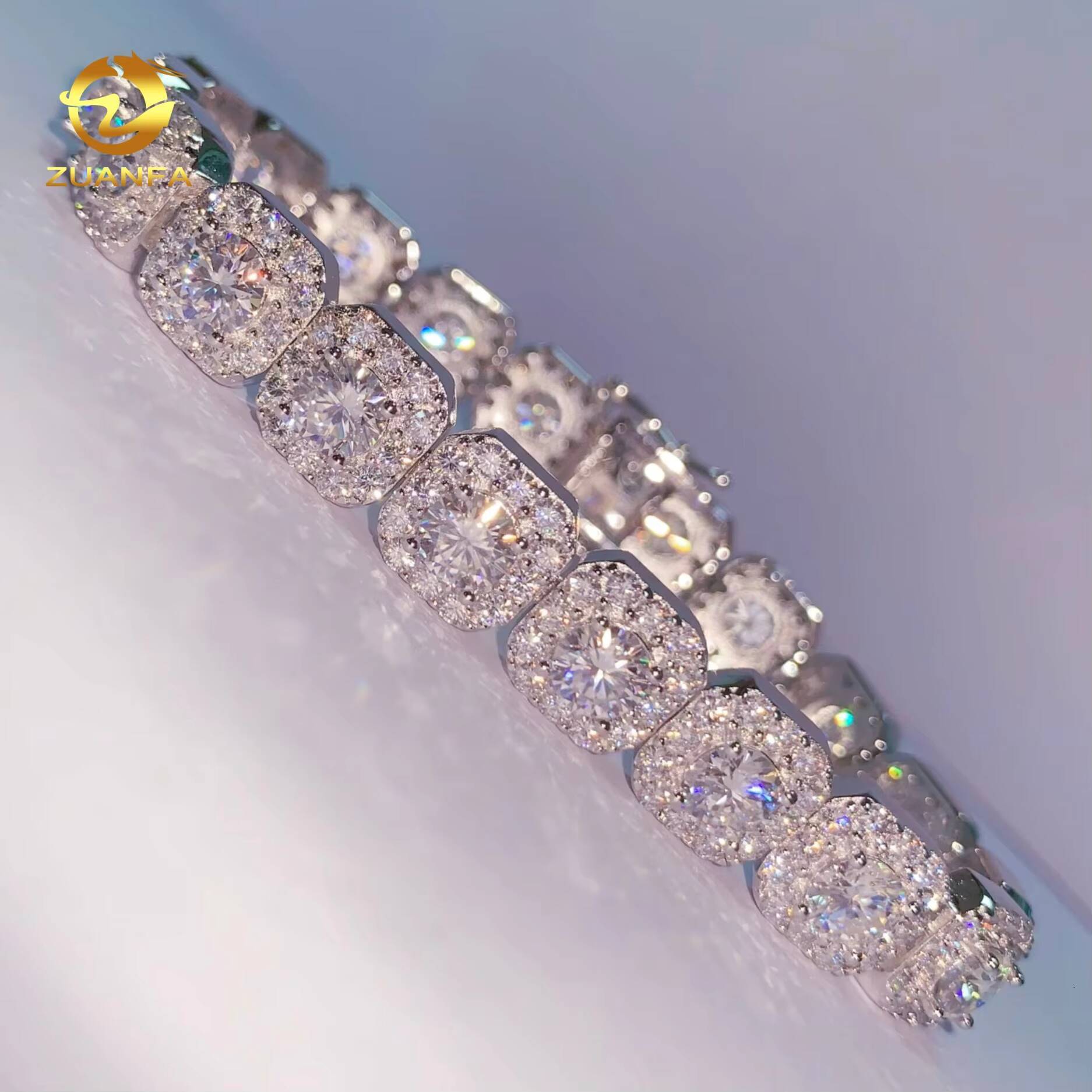 Timeless Style 10mm Halo Ice Cube Design Moissanite Bracelet Infinity Cuban Link Chain Moissanite Cuban Link Bracelet
