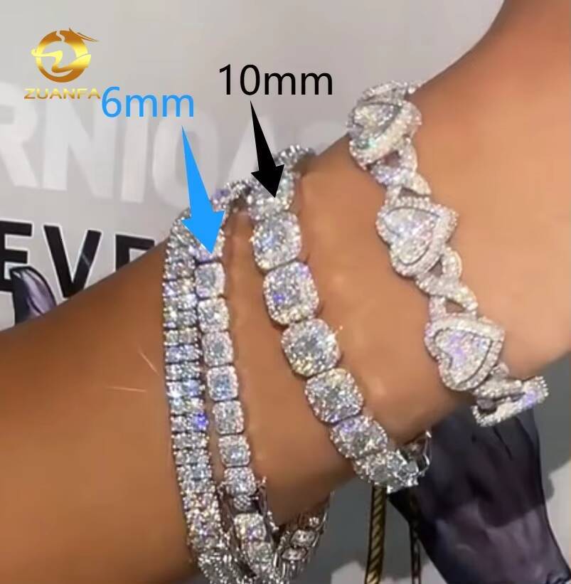 Timeless Style 10mm Halo Ice Cube Design Moissanite Bracelet Infinity Cuban Link Chain Moissanite Cuban Link Bracelet